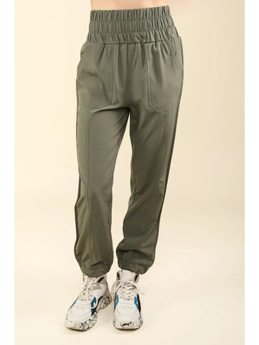 Olive High Waisted Cargo Active Joggers with Pockets