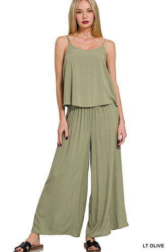 Olive Woven Cami & Pants Set