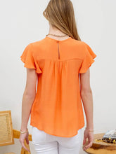 Load image into Gallery viewer, Orange Mesh Crochet Yoke Ruffle Sleeve Blouse - Athena&#39;s Fashion Boutique
