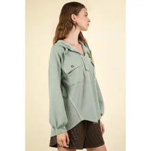 Load image into Gallery viewer, Sage Oversized Hoodie Knit Top w/ Patch Pockets
