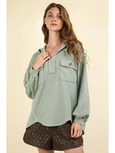 Load image into Gallery viewer, Sage Oversized Hoodie Knit Top w/ Patch Pockets
