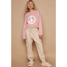 Load image into Gallery viewer, Women&#39;s Round Neck Long Sleeve Peace Sign Distressed Solid Sweater
