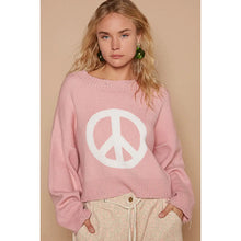 Load image into Gallery viewer, Women&#39;s Round Neck Long Sleeve Peace Sign Distressed Solid Sweater
