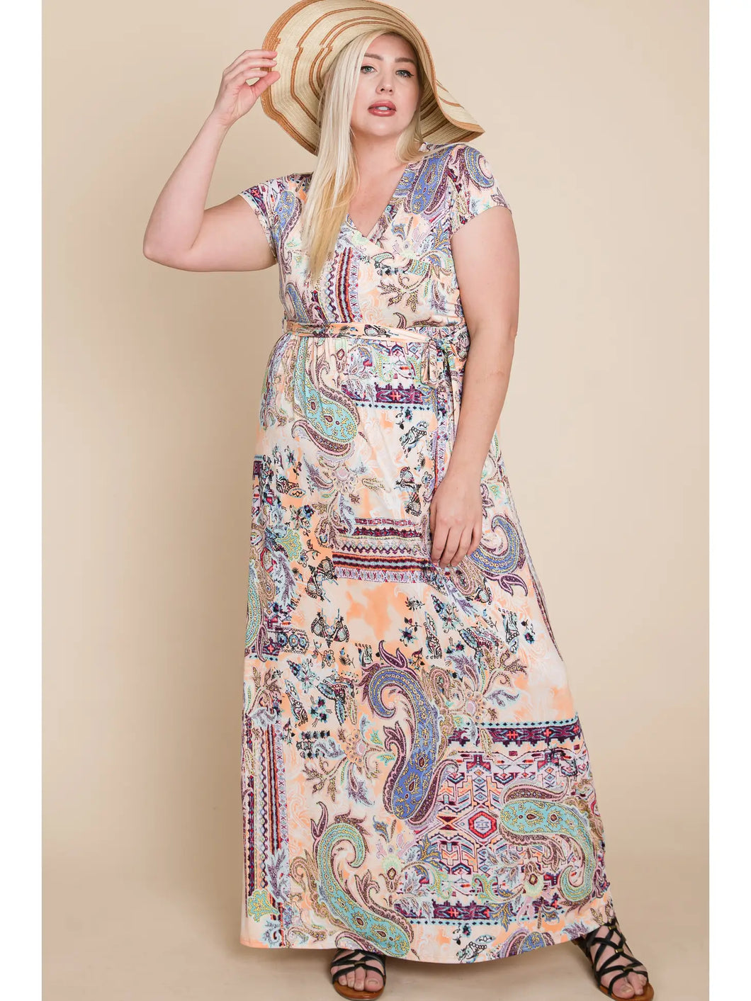 Paisley Peach Maxi Dress - Athena's Fashion Boutique