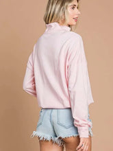 Load image into Gallery viewer, Pink Loose Fit High Neck Ruching Sleeve Sweatshirt
