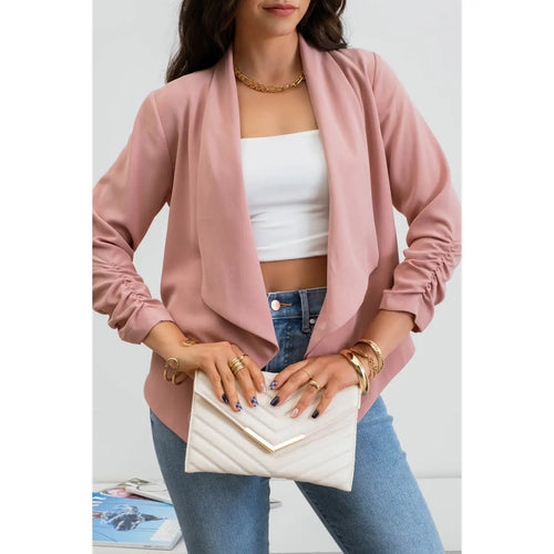 Dusty Pink 3/4 Rouched Sleeve Blazer