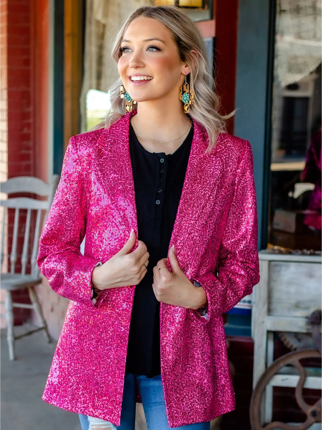 Hot Pink Sequin Blazer - Athena's Fashion Boutique