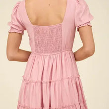 Load image into Gallery viewer, Square Neck Smocked Detail Tiered Mini Dress
