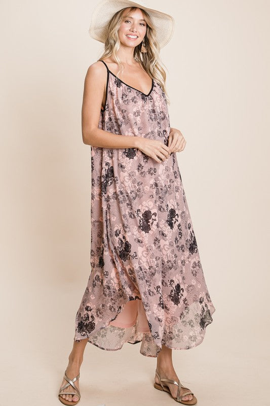 Pink and Black Lace Floral Dress