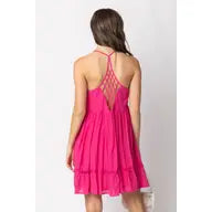 Load image into Gallery viewer, Pink Woven Lattice Open Back Mini Dress
