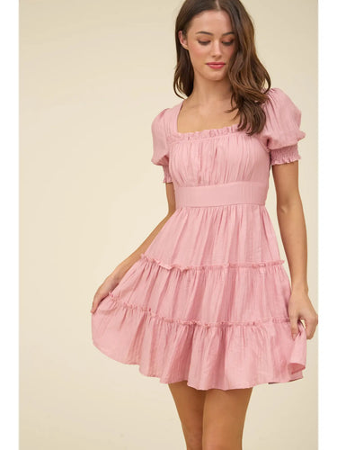 Square Neck Smocked Detail Tiered Mini Dress