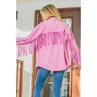 Load image into Gallery viewer, Fringe Back Detailed Button Down Jacket - Athena&#39;s Fashion Boutique
