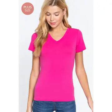 Pink Short Sleeve Cotton Jersey V-Neck TShirt