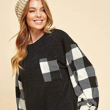 Load image into Gallery viewer, Buffalo Plaid Women Plaid Sleeve Contrast Knit Pullover Sweater
