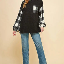 Load image into Gallery viewer, Buffalo Plaid Women Plaid Sleeve Contrast Knit Pullover Sweater
