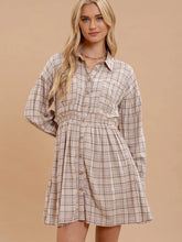 Load image into Gallery viewer, Plaid Collared Button Down Long Sleeve Dress
