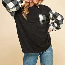 Load image into Gallery viewer, Buffalo Plaid Women Plaid Sleeve Contrast Knit Pullover Sweater
