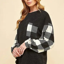 Load image into Gallery viewer, Buffalo Plaid Women Plaid Sleeve Contrast Knit Pullover Sweater
