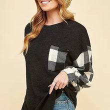 Load image into Gallery viewer, Buffalo Plaid Women Plaid Sleeve Contrast Knit Pullover Sweater
