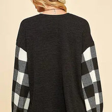 Load image into Gallery viewer, Buffalo Plaid Women Plaid Sleeve Contrast Knit Pullover Sweater
