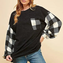 Load image into Gallery viewer, Buffalo Plaid Women Plaid Sleeve Contrast Knit Pullover Sweater
