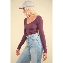 Load image into Gallery viewer, Plum Easy Comfy Casual Fitted Crop Knit Top
