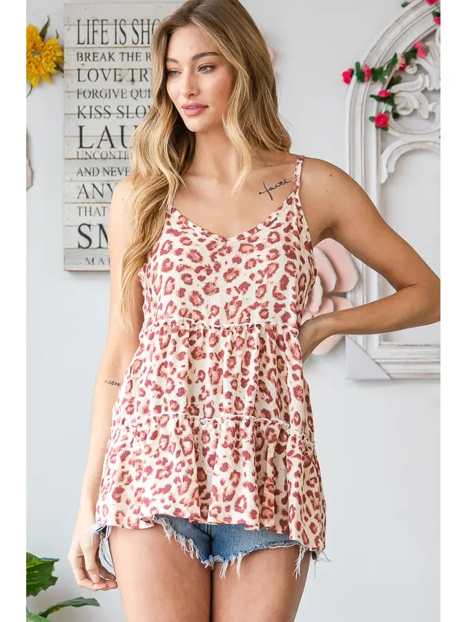 Plus Woven Animal Print Spaghetti Strap Top - Athena's Fashion Boutique