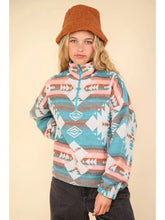 Load image into Gallery viewer, Teal Plus Size Aztec Printed Henley Woven Pullover Jacket
