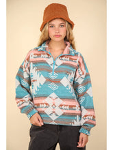 Load image into Gallery viewer, Teal Plus Size Aztec Printed Henley Woven Pullover Jacket
