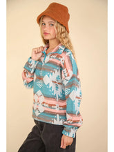 Load image into Gallery viewer, Teal Plus Size Aztec Printed Henley Woven Pullover Jacket
