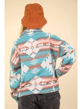 Load image into Gallery viewer, Teal Plus Size Aztec Printed Henley Woven Pullover Jacket
