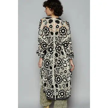 Black V-Neck Long Sleeve Crochet Knit Weave Cardigan