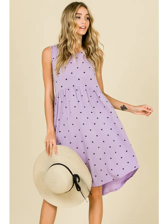 Lavender High Waist Polka Dotted Dress