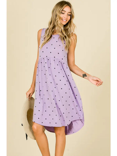 Lavender High Waist Polka Dotted Dress