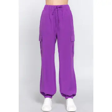 Purple Light Weight Stretch Woven Cargo Jogger Pants