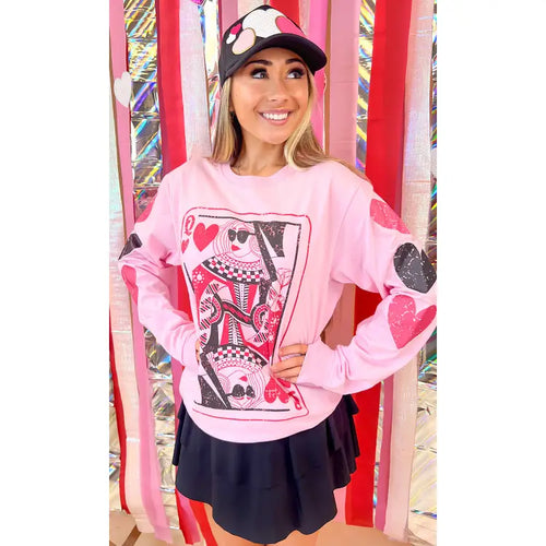 Queen of Hearts Valentine Graphic Long Sleeve T-Shirt