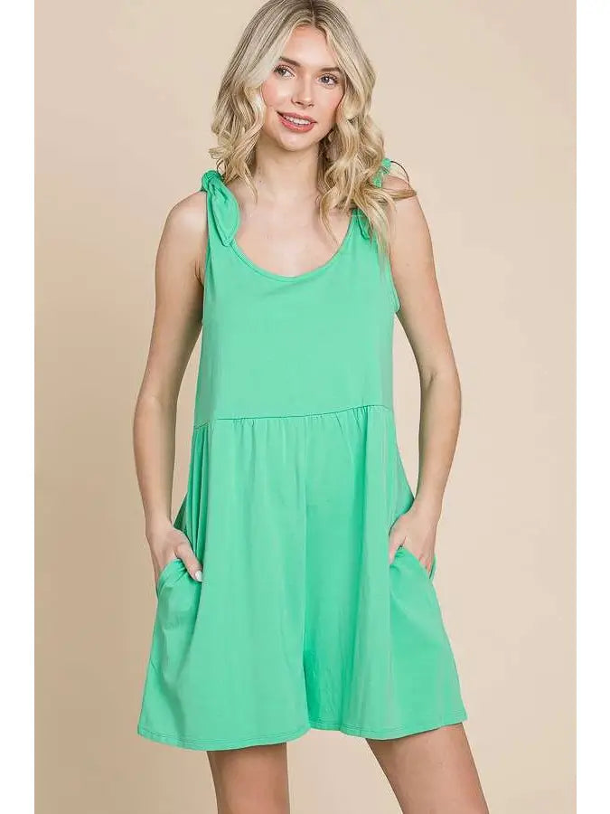 Mint Shoulder Knot Baggy Romper