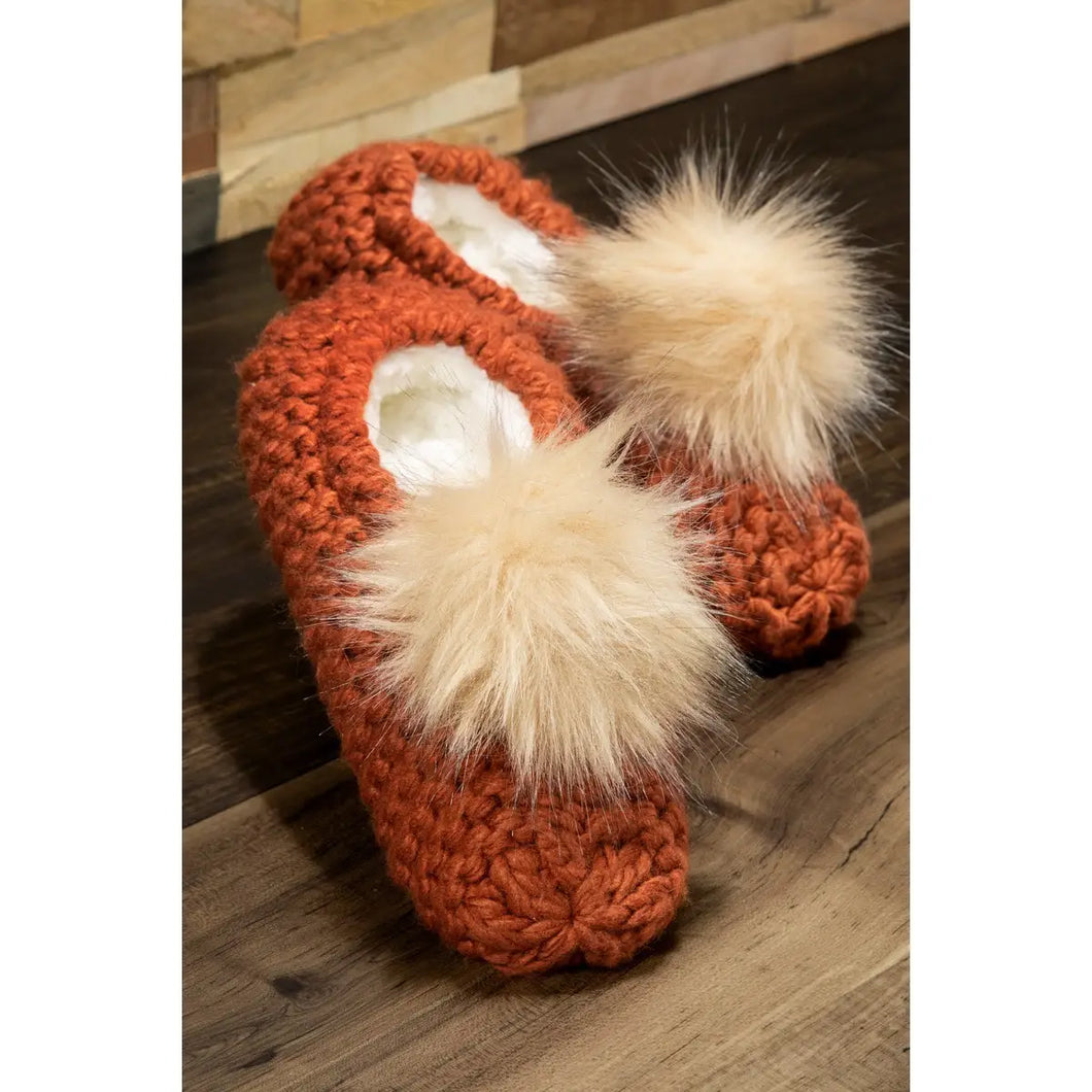 Knitted Slippers with Pom Pom