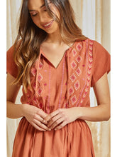 Load image into Gallery viewer, Rust Embroidered Cinched Waist Mini Dress - Athena&#39;s Fashion Boutique
