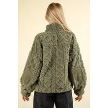 Load image into Gallery viewer, Green Plus Fuzzy Fleece Cozy Cable Pattern Henley Top
