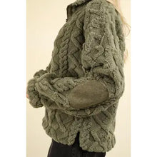 Load image into Gallery viewer, Green Plus Fuzzy Fleece Cozy Cable Pattern Henley Top
