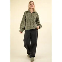 Load image into Gallery viewer, Green Plus Fuzzy Fleece Cozy Cable Pattern Henley Top
