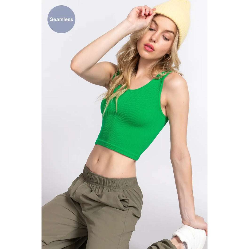 Reversible V-Neck/Round Neck Seamless Crop Tank