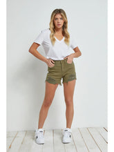 Load image into Gallery viewer, Mica Denim Olive Green Denim High Rise Shorts
