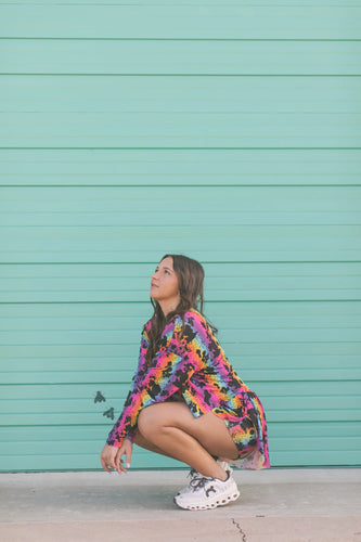 Long Sleeve Multicolor Animal Print Crop Mesh Top