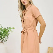 Load image into Gallery viewer, Sienna Collared Button Down Belted Mini Dress
