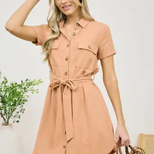 Load image into Gallery viewer, Sienna Collared Button Down Belted Mini Dress
