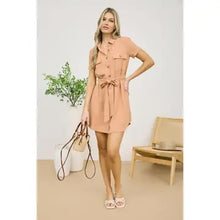 Load image into Gallery viewer, Sienna Collared Button Down Belted Mini Dress
