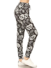 Load image into Gallery viewer, Buttery Soft Black and White Skull Print Joggers with Drawstring
