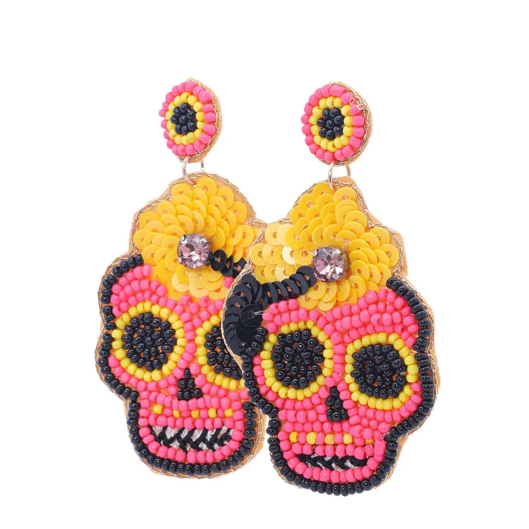 Skull Face Beaded Drop Earrings